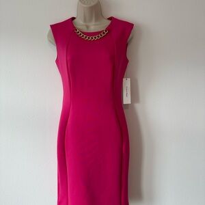 Calvin Klein Fuchsia Midi Dress with Chain Detail